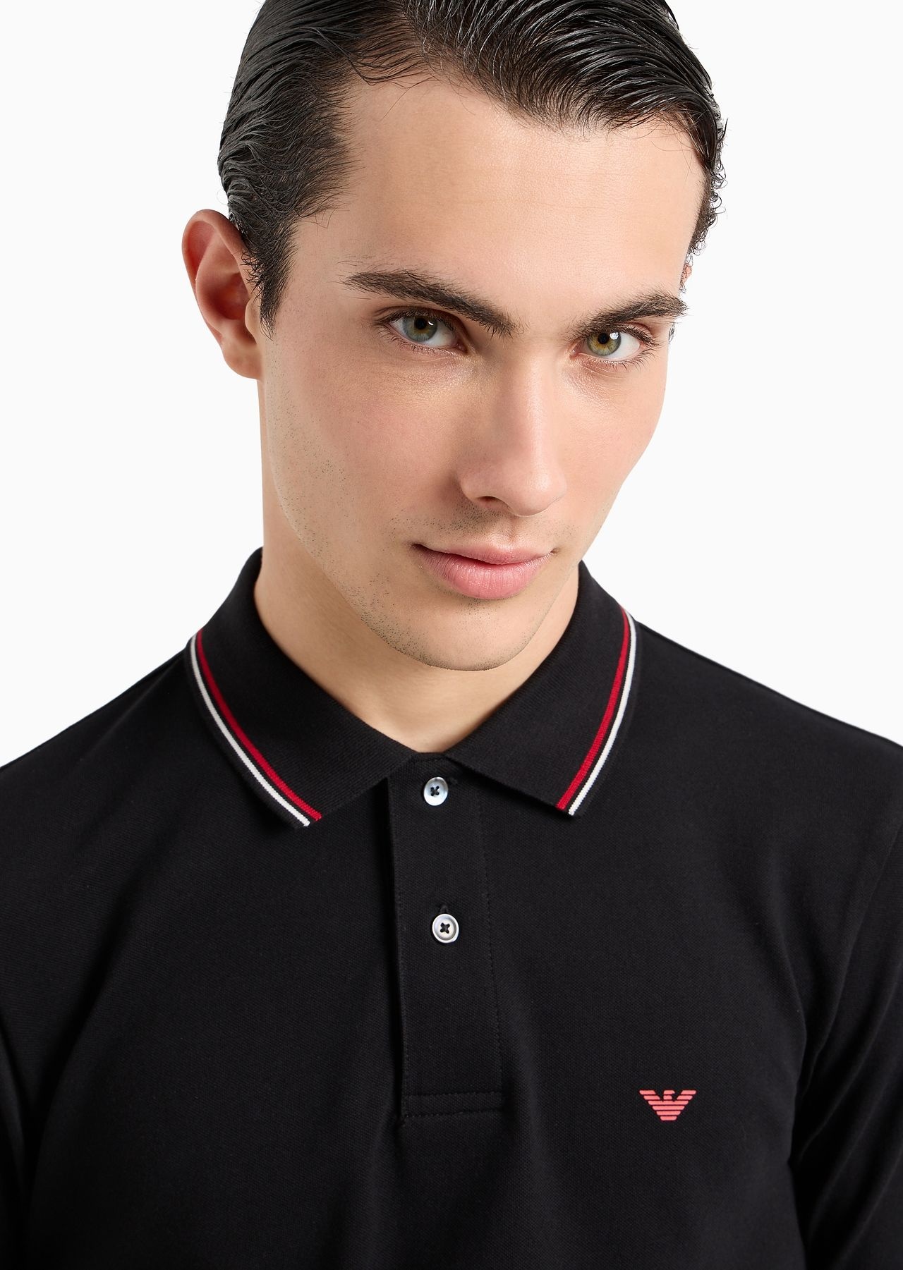 Long-sleeved stretch piqué polo shirt with micro eagle embroidery - 5