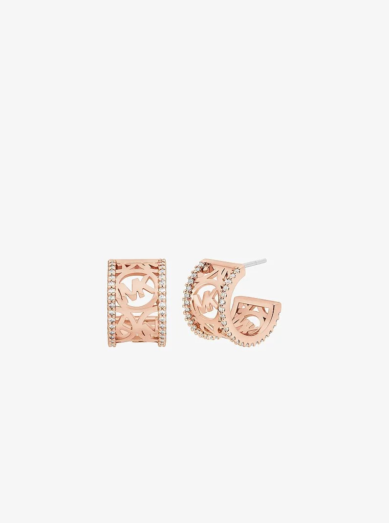 Pavé Perforated Logo Huggie Earrings - 1