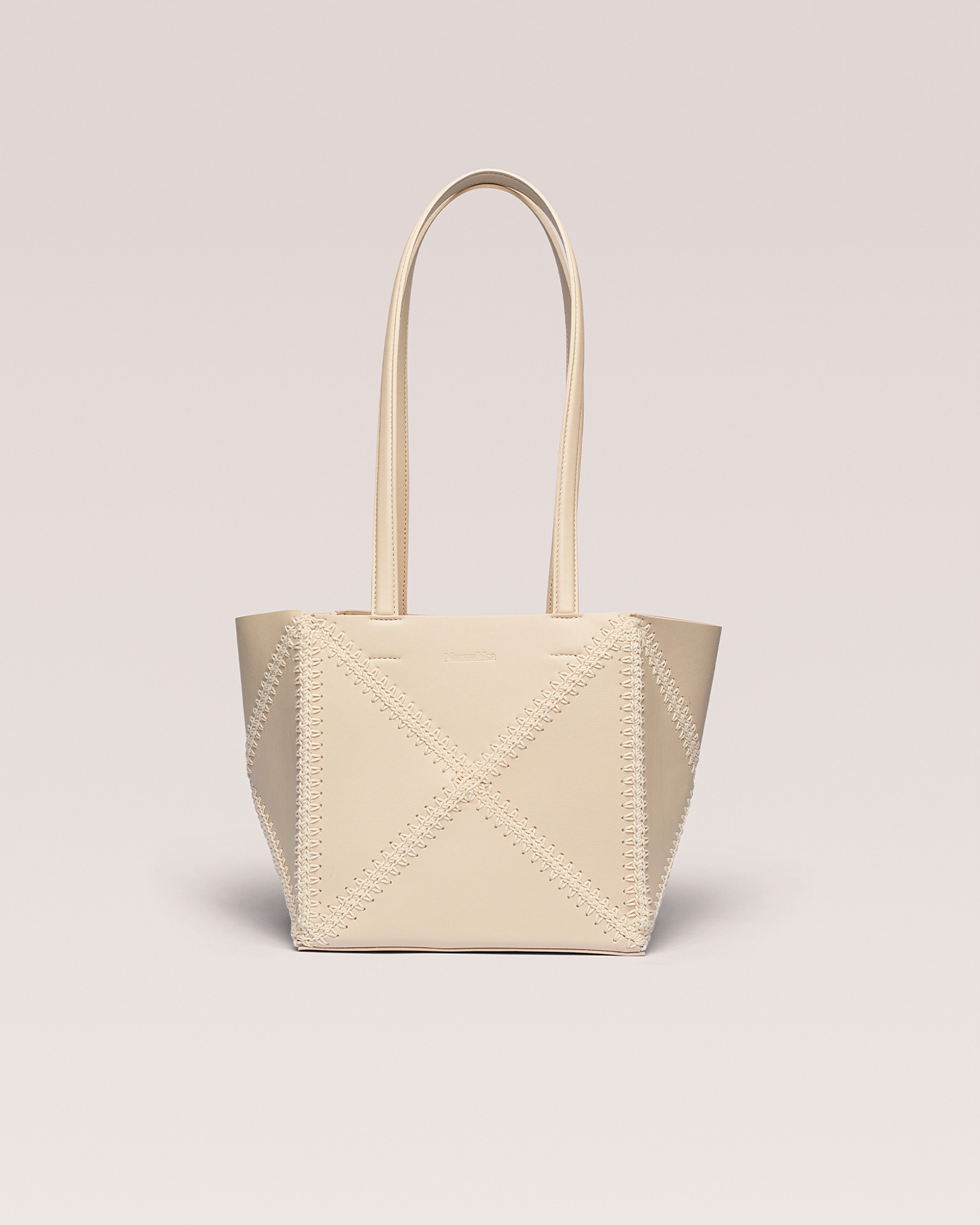 THE ORIGAMI TOTE - Vegan leather patchwork midi tote - Ivory / creme - 1