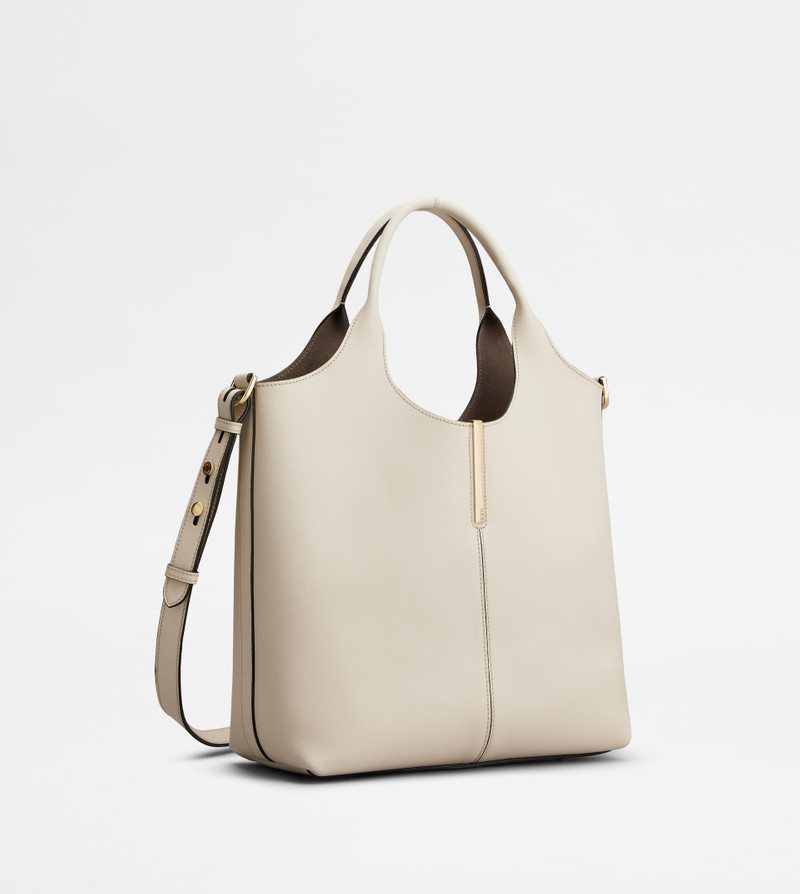 TOTE SHOPPING BAG IN LEATHER SMALL - WHITE 2