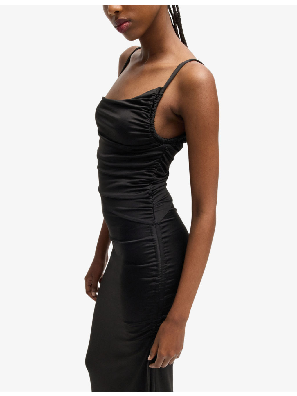 Asymmetric-neckline ruching stretch-woven maxi dress - 6