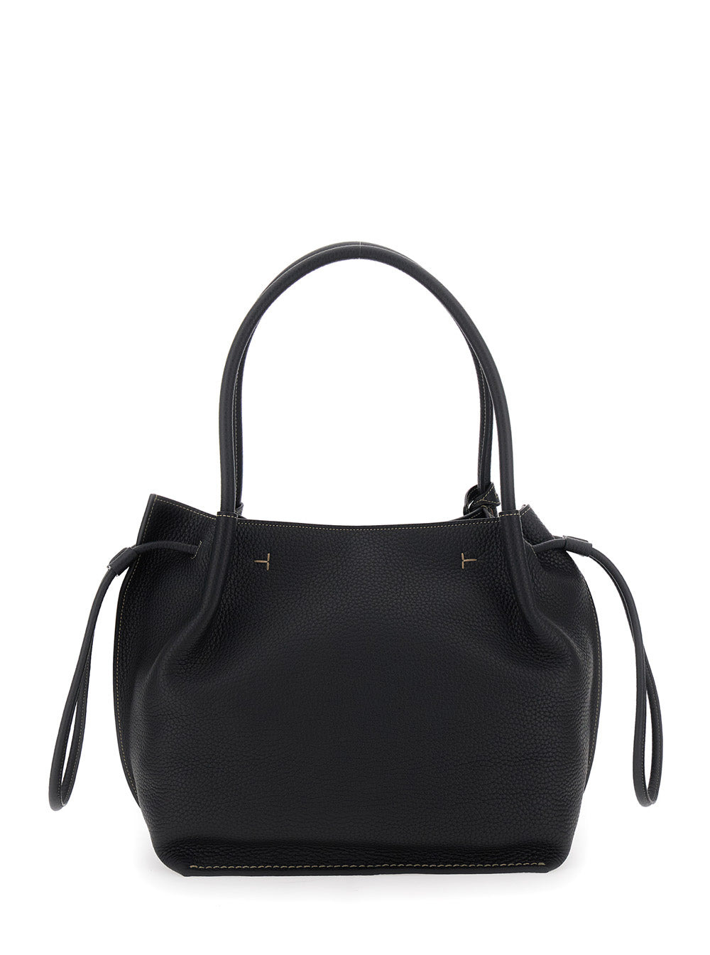 Tod's Women Black Shoulder Bag With Two Top Handles And Drawstring Closure In Grained Leather Woman - 4