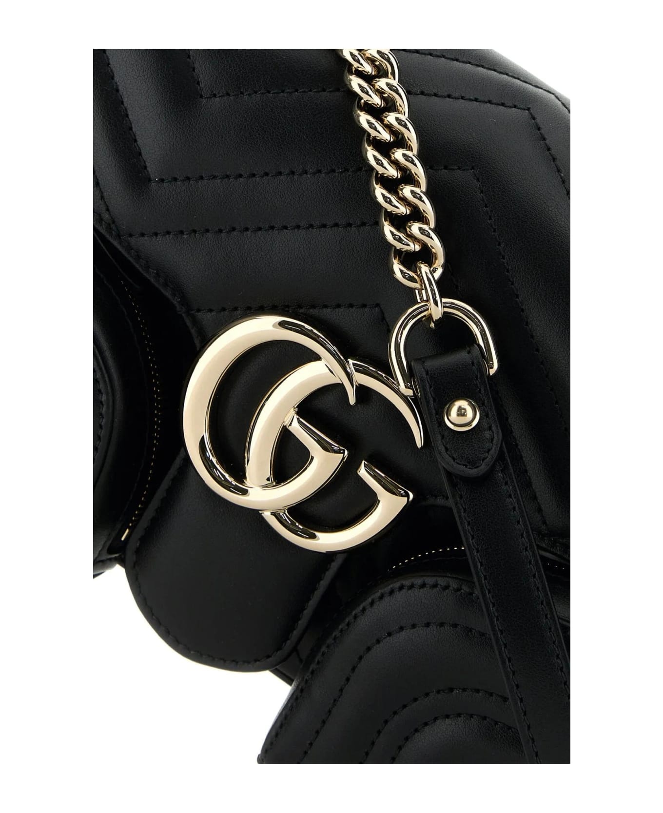 Black Leather Small Gg Marmont Shoulder Bag - 4