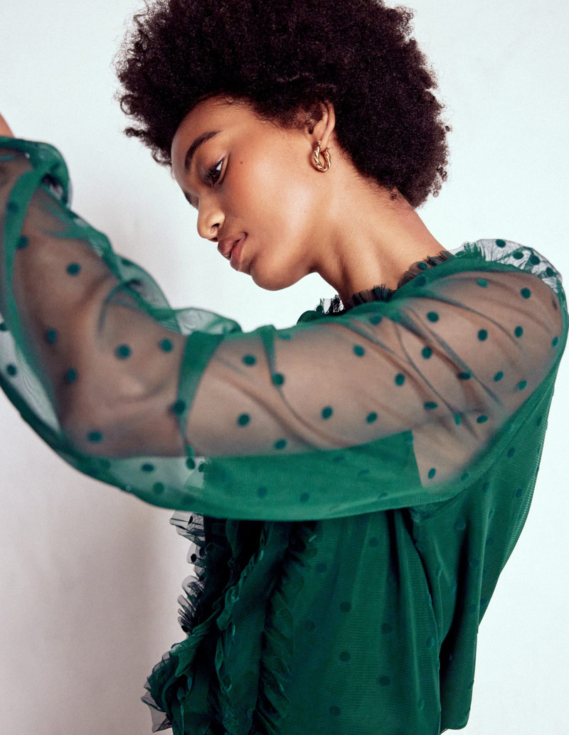 Frilled Tulle Blouse-Emerald Night 4