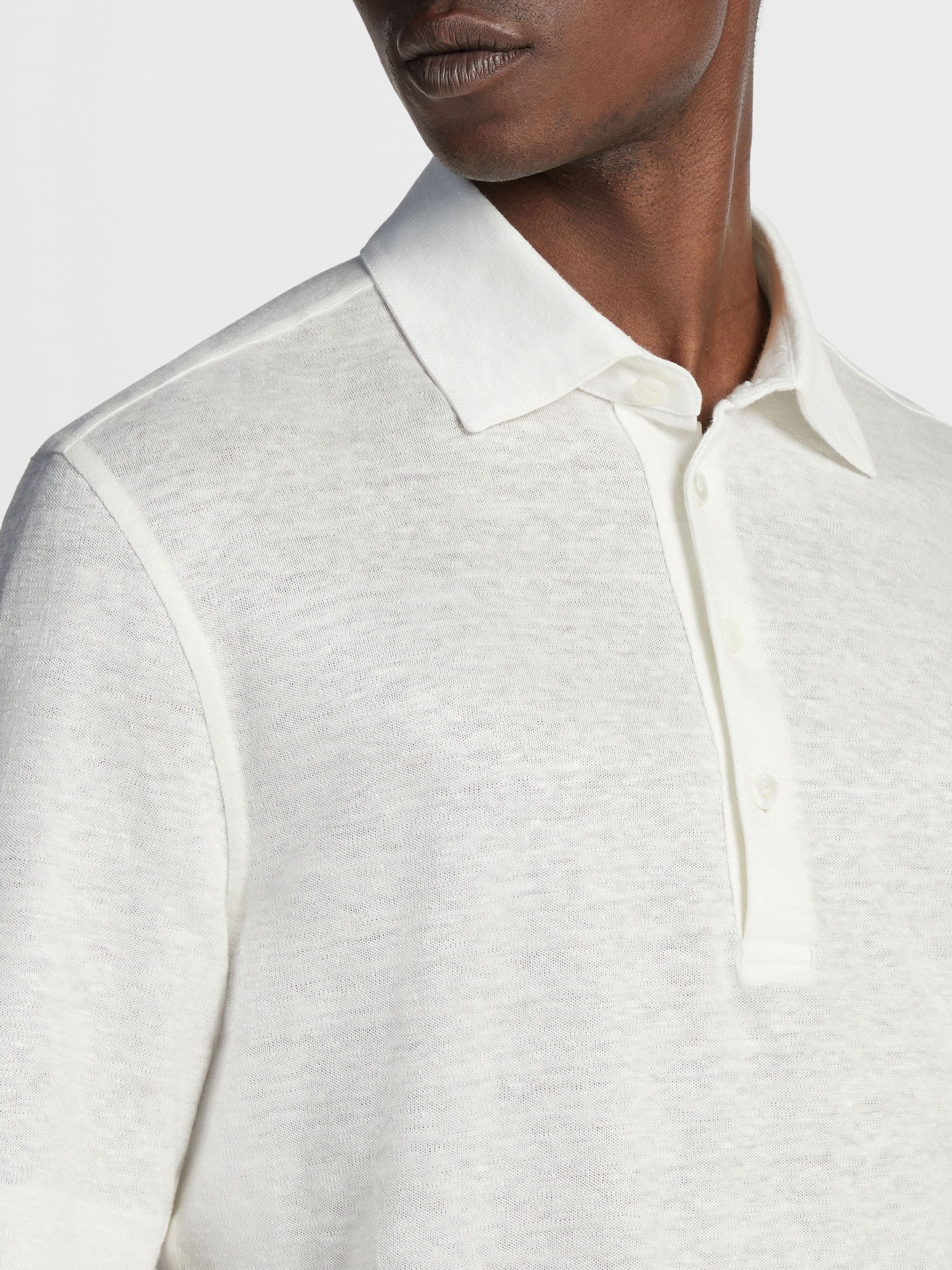 WHITE LINEN POLO SHIRT - 4