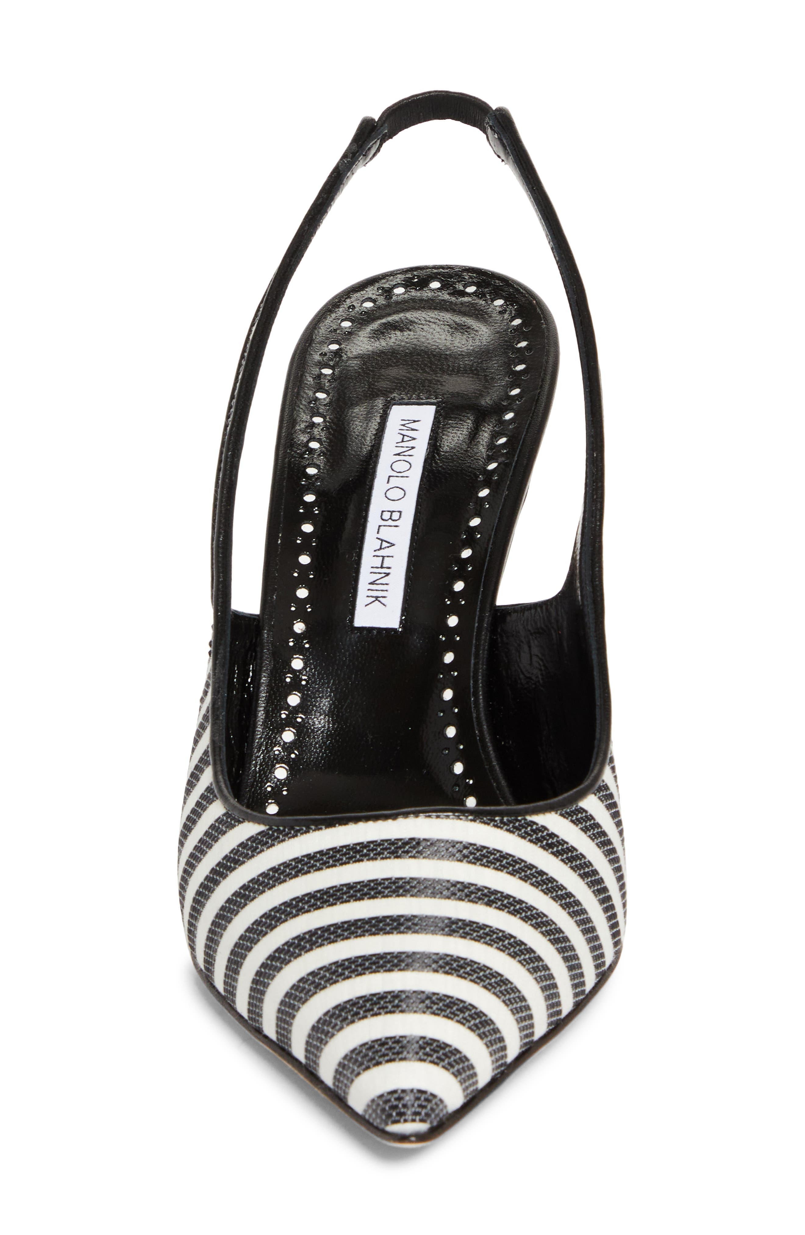 Manolo Blahnik Allurafia Stripe Slingback Pump in Ivory/Black at Nordstrom - 4