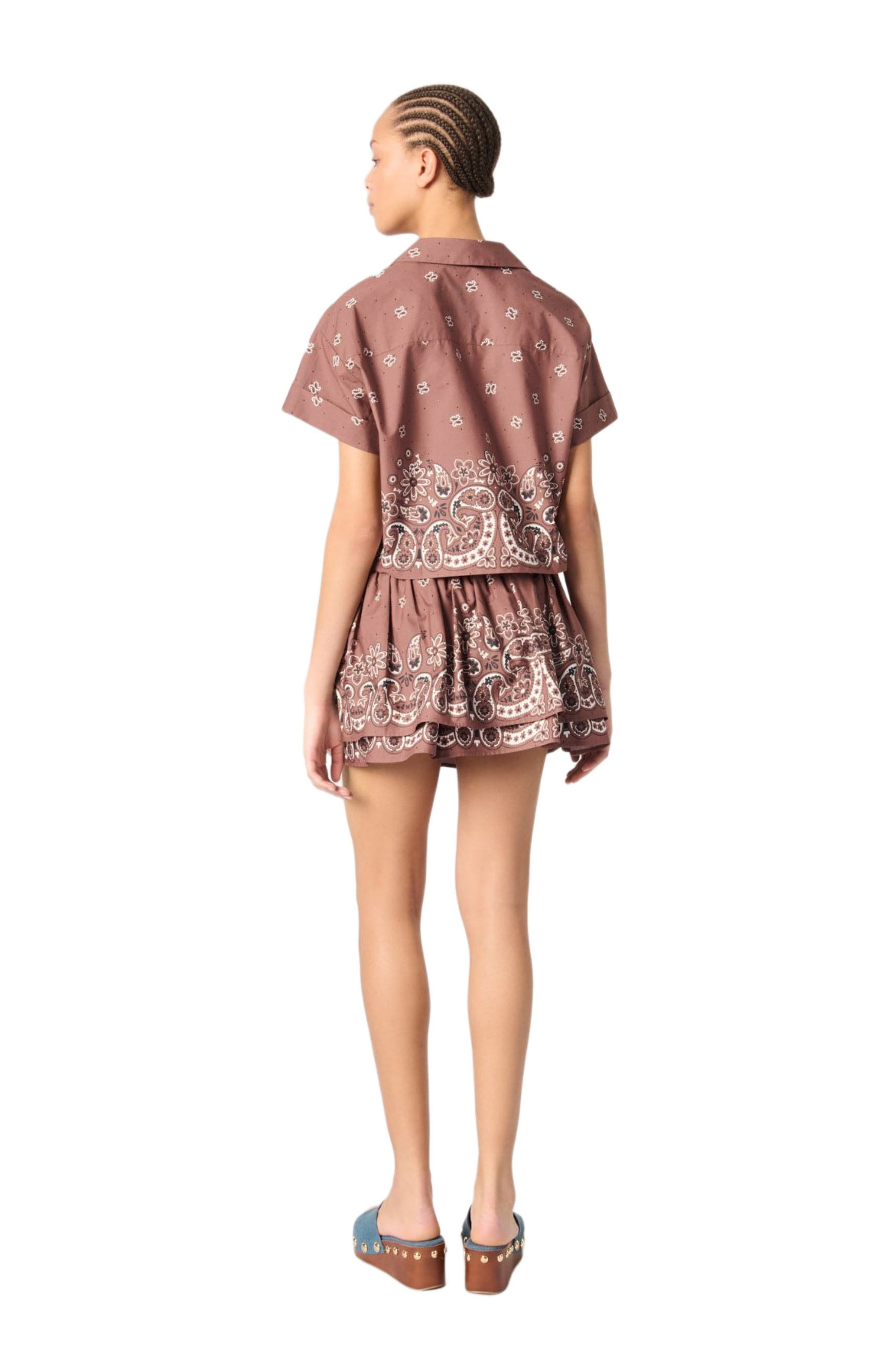 maje Patterned rhinestone cropped shirt in Brown Bandana Print at Nordstrom - 2