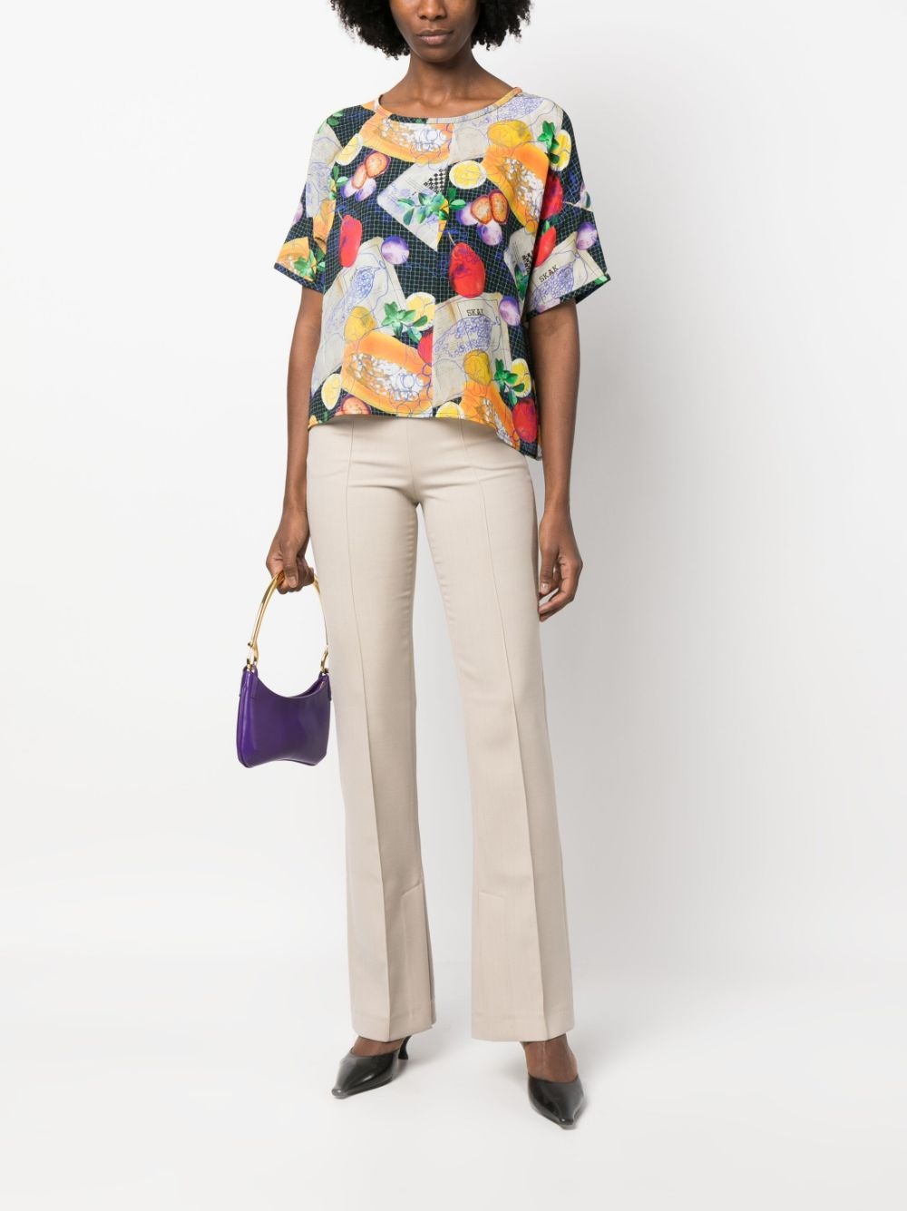 graphic-print silk T-shirt - 2