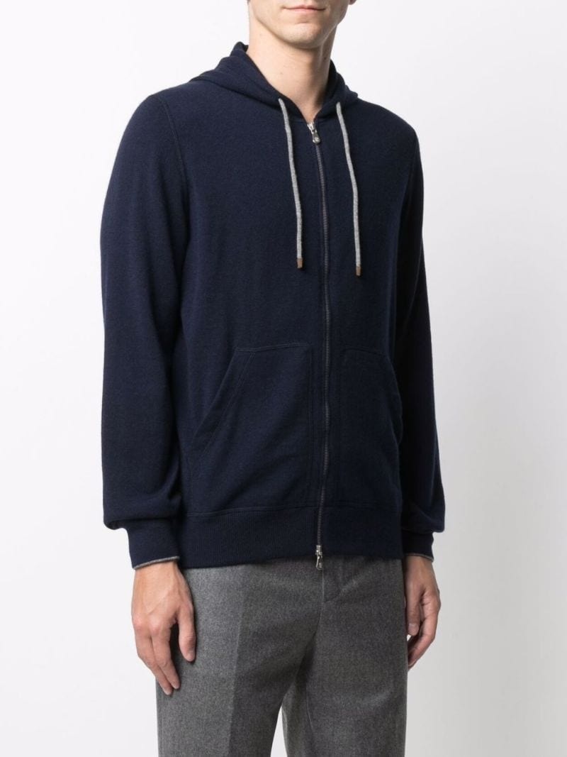 drawstring zipped cashmere hoodie - 3