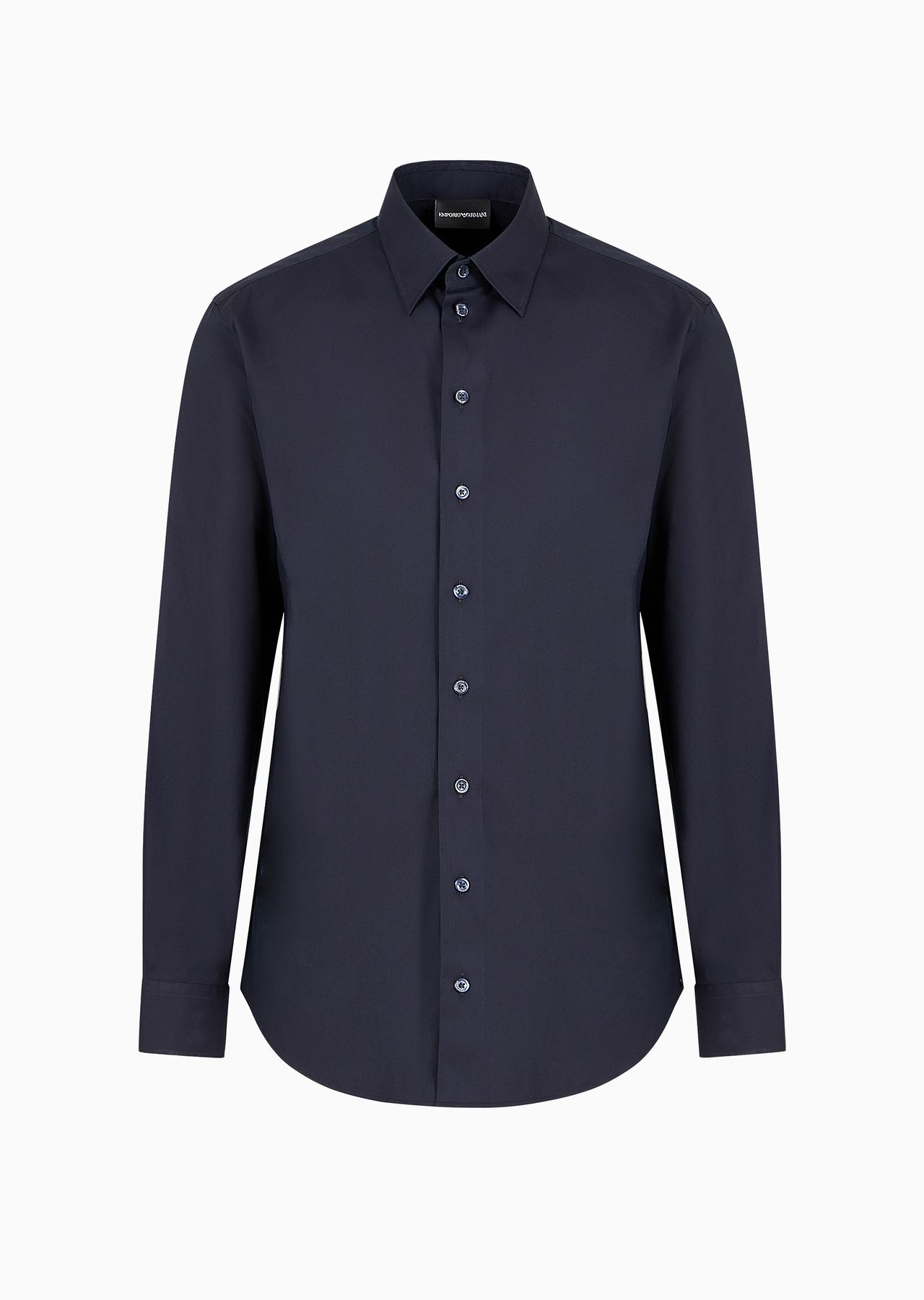 Stretch, polished cotton shirt with classic collar - 1