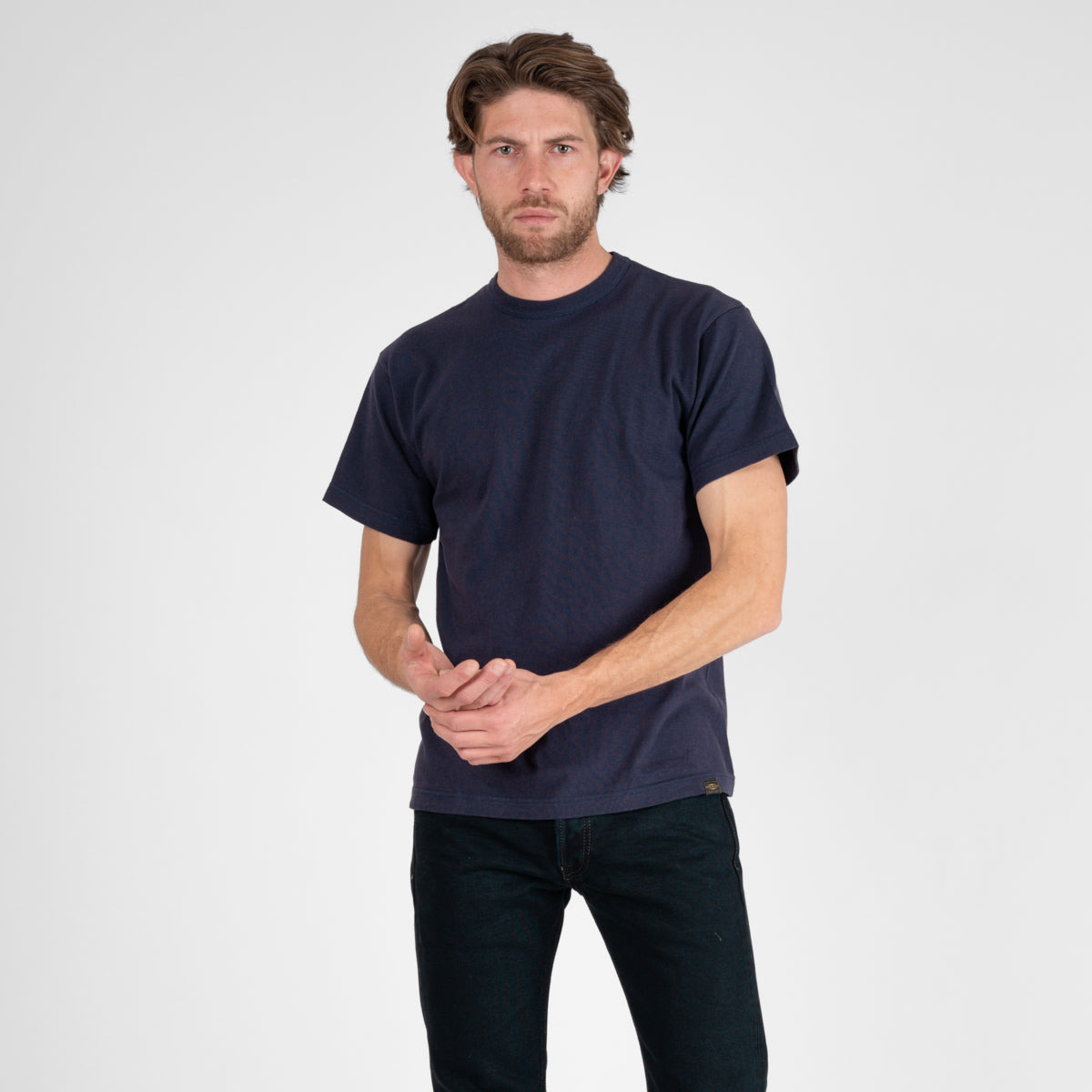 IHT-1610L-NAV 6.5oz Loopwheel Crew Neck T-Shirt with longer body - Navy - 2