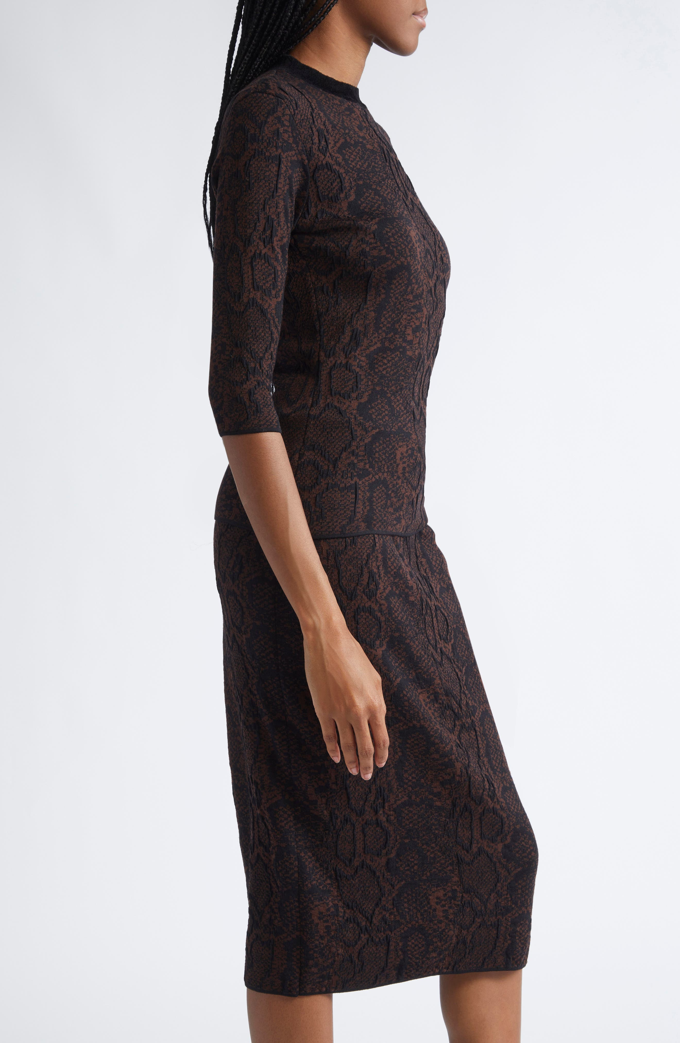 Stella McCartney Snakeskin Jacquard Wool Blend Top in Brown/Black at Nordstrom - 4
