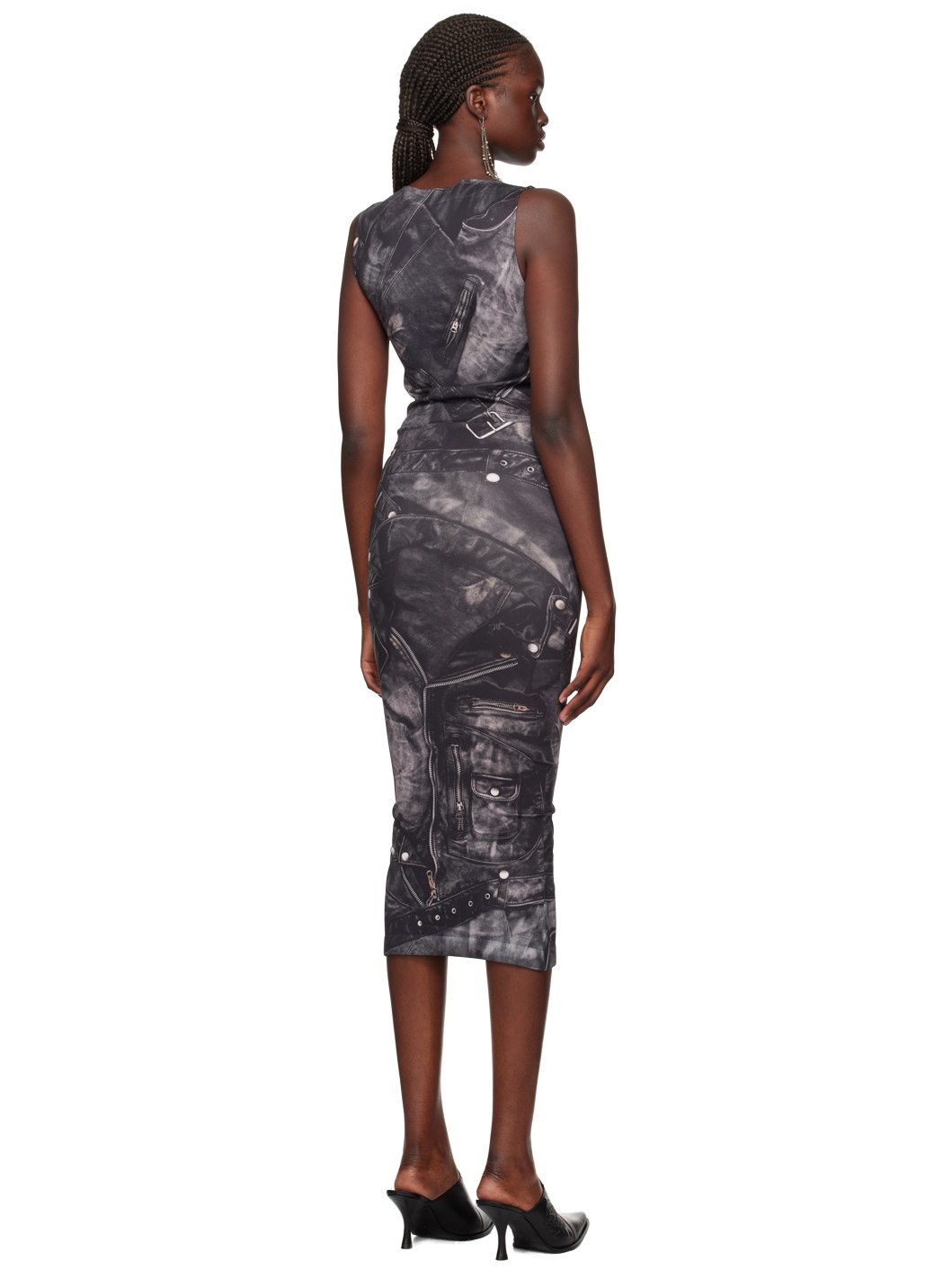 Black Trompe L'œil Midi Dress - 3
