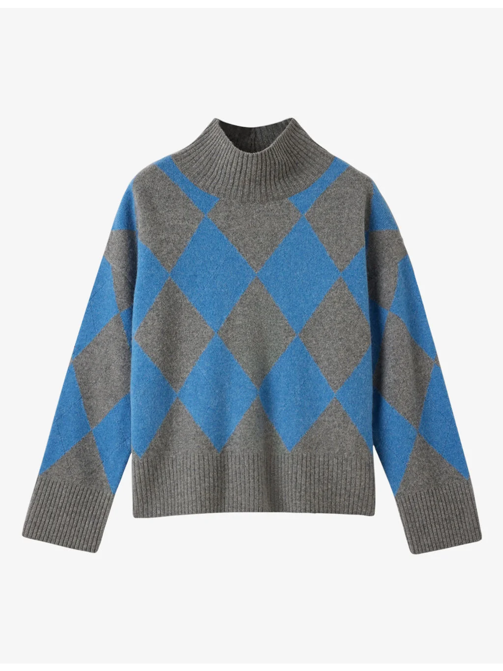 Argyle Detail High-Neck Wool-Blend Jumper - 1