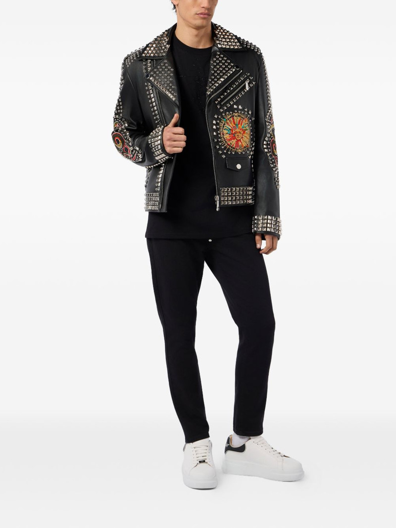 PHILIPP PLEIN studded embroidered leather jacket outlook
