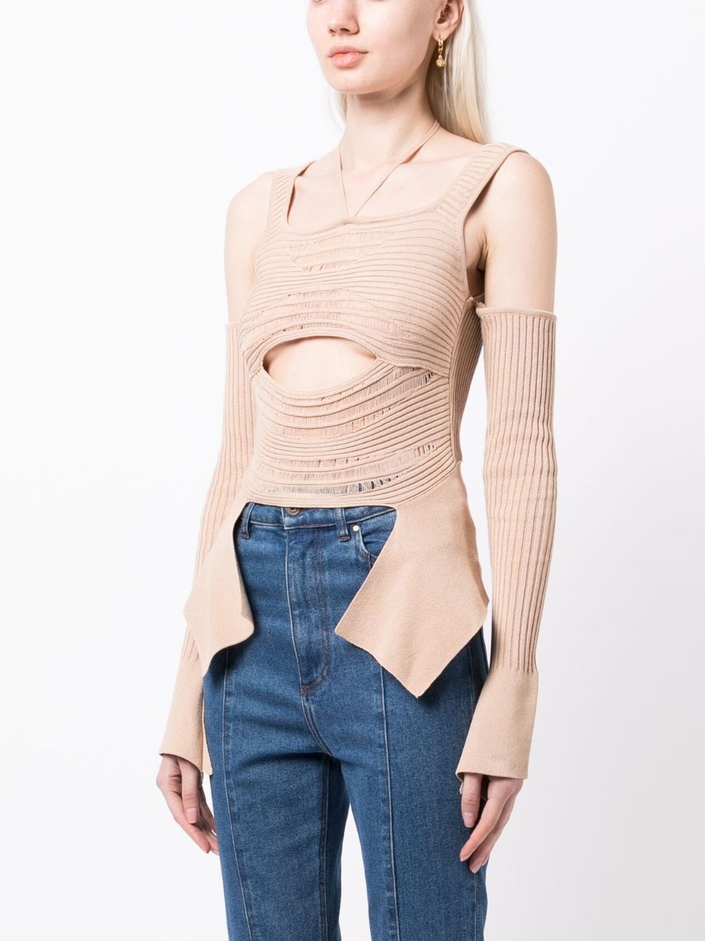 cut-out square-neck knitted top - 3