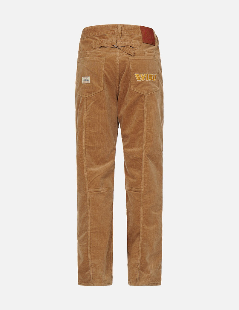 EVISU LOGO EMBROIDERED DROP-CROTCH CORDUROY PANTS outlook