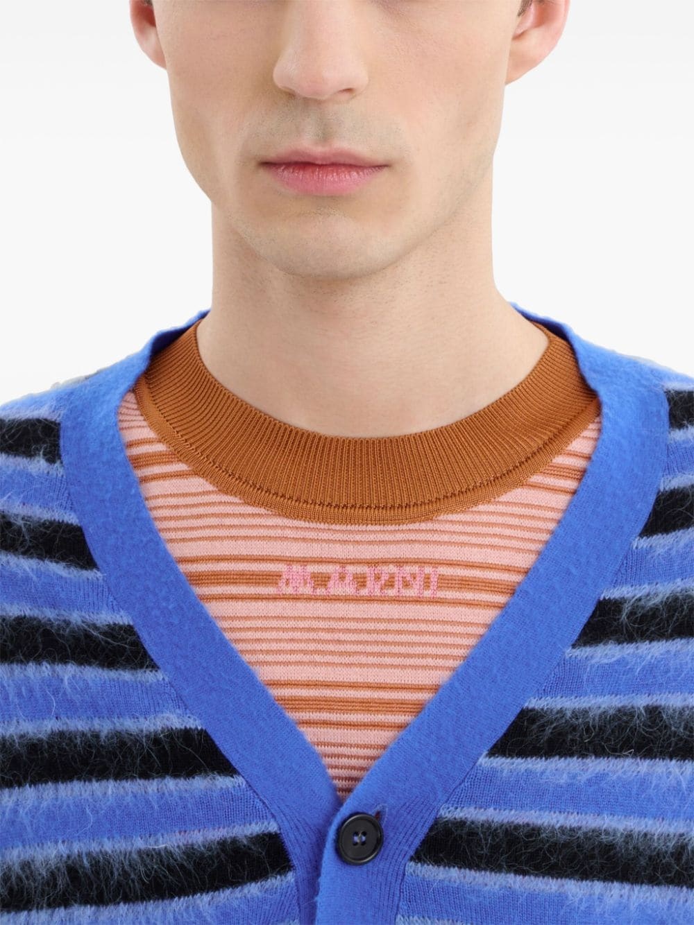 striped V-neck cardigan - 5
