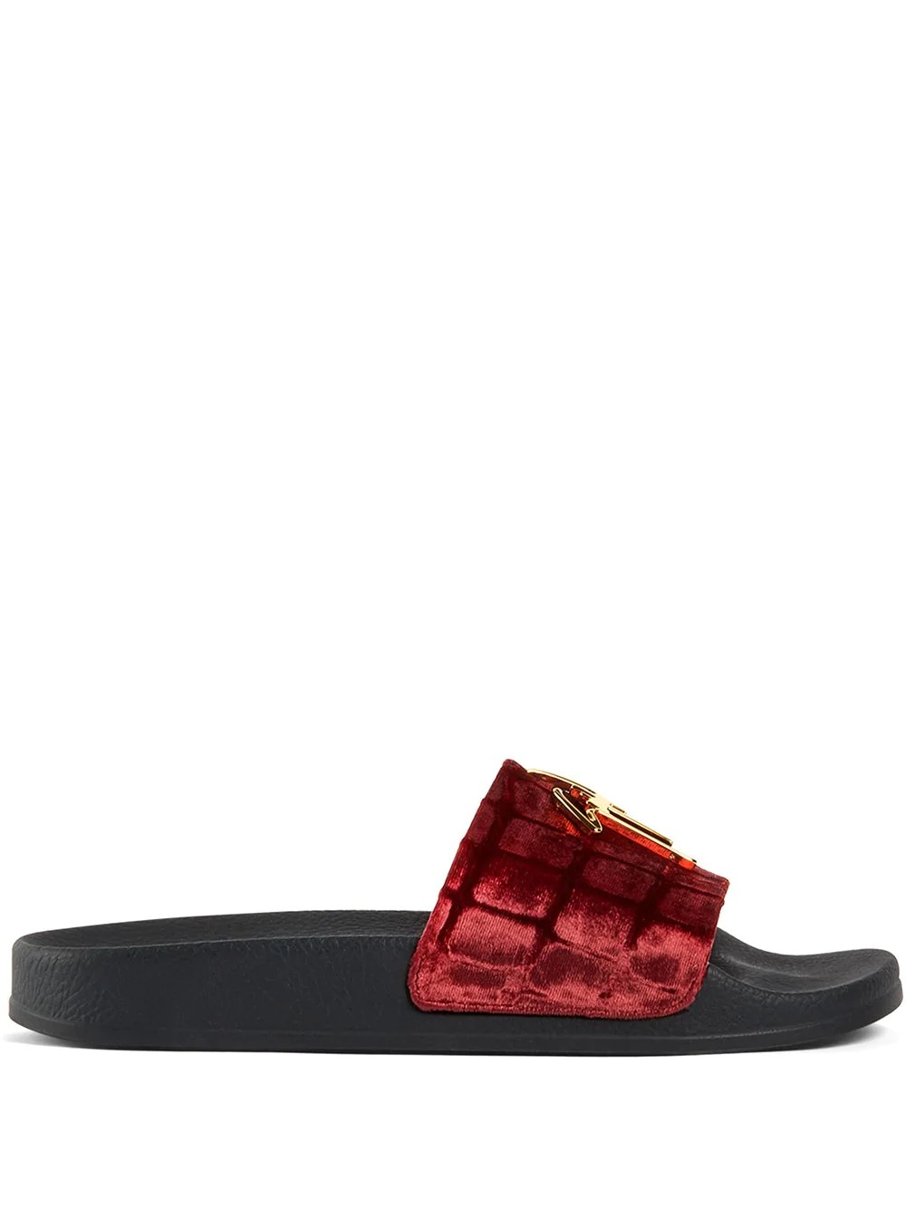 Brett crocodile-effect velvet slides - 1