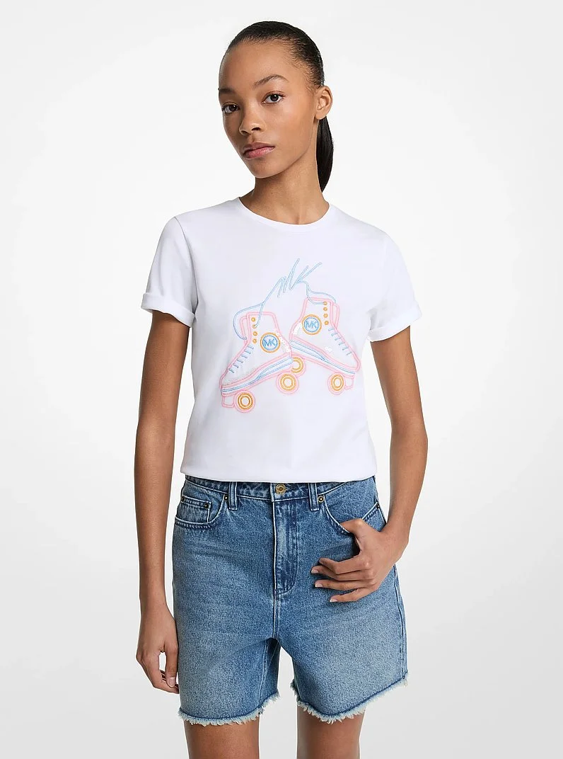 Sequined Graphic Cotton T-Shirt - 1