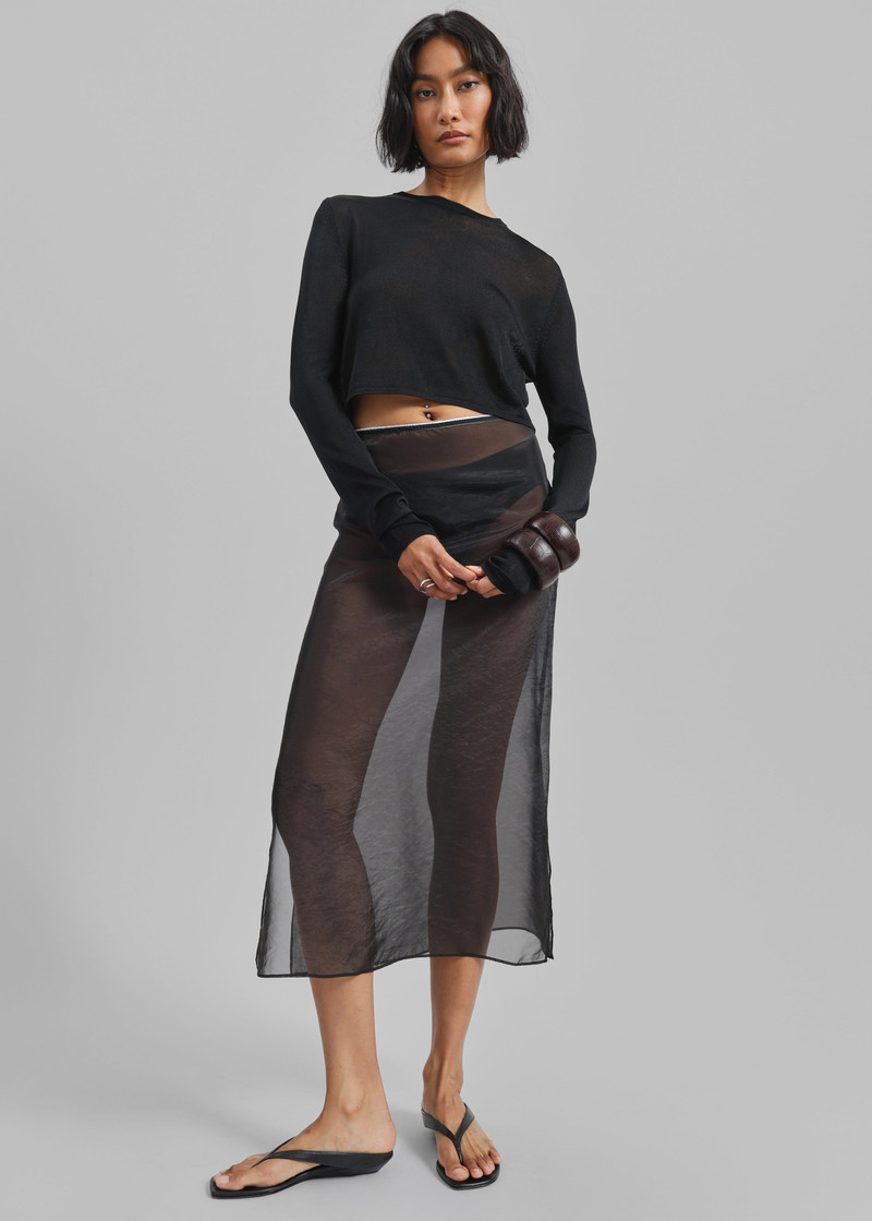 Kazel Cropped Thin Knit Top - Black 8