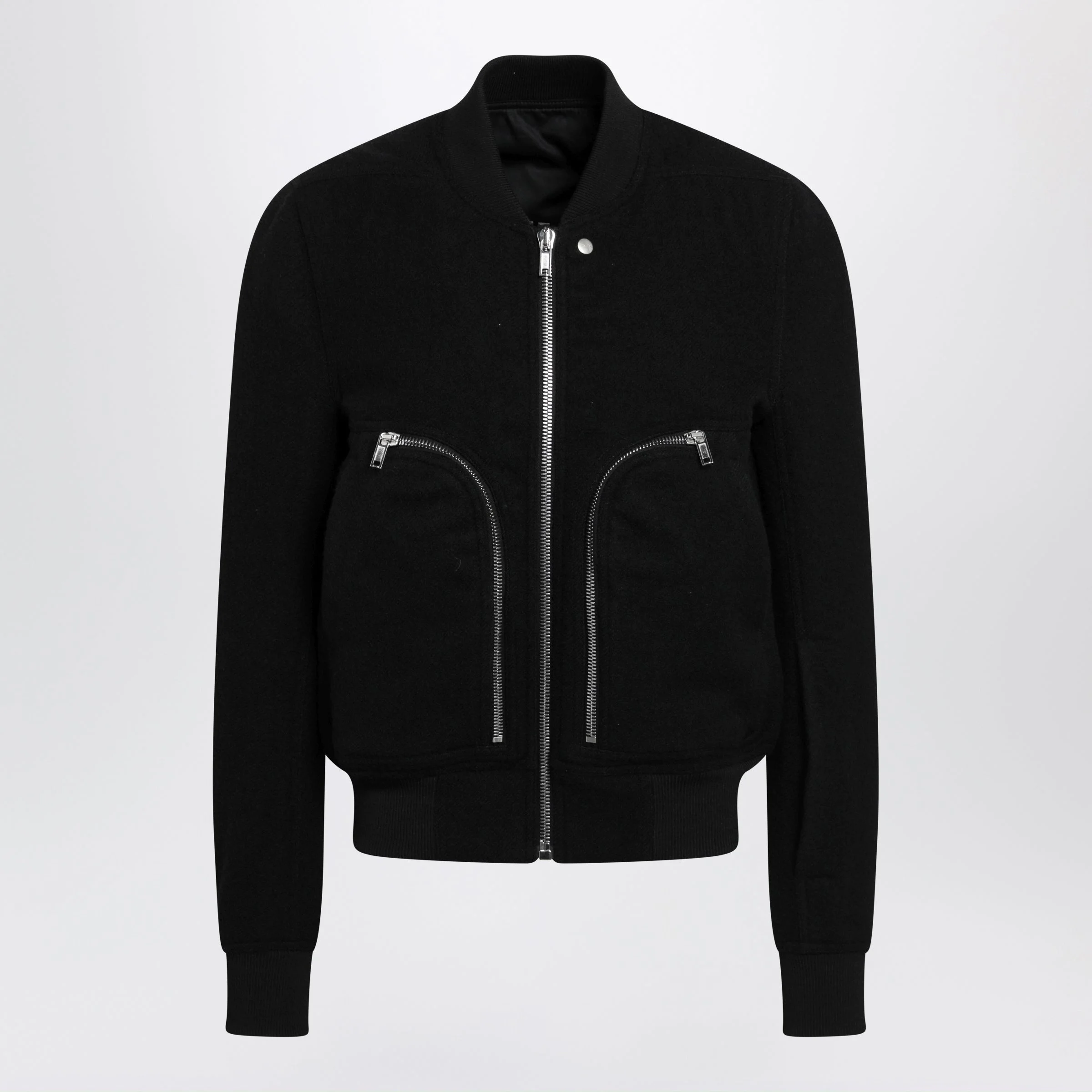 Rick Owens Black Virgin Wool Bomber Jacket With Zip Men - 1