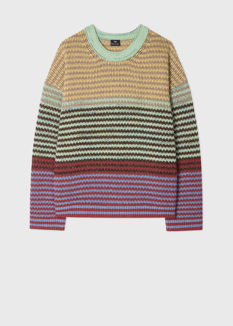 Women's Green Textured Stripe Knitted Sweater 1
