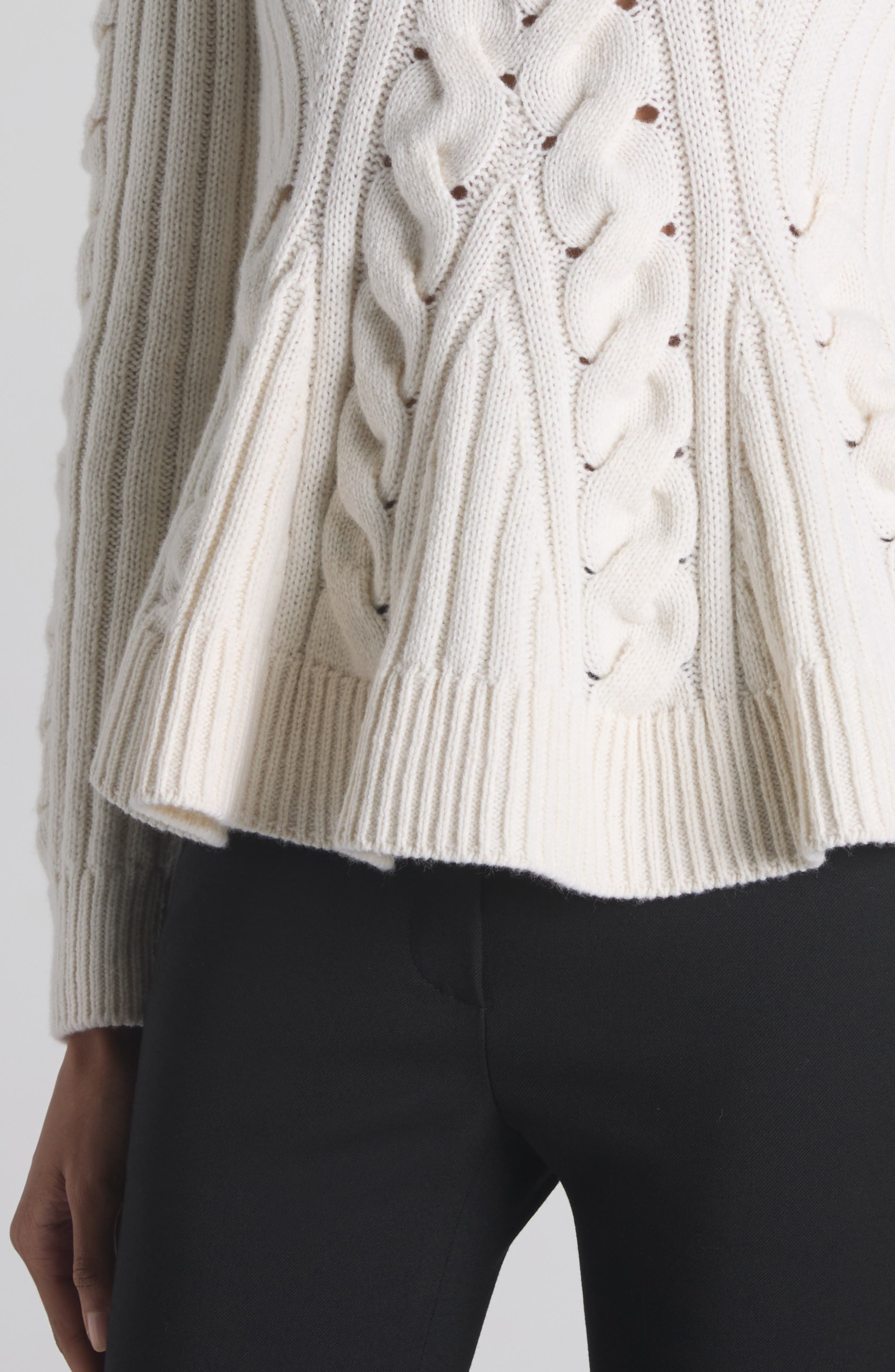 McQueen Cable Knit Peplum Sweater in Ivory at Nordstrom - 5