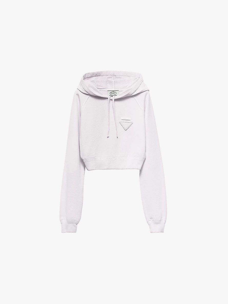 Brand-appliqué cropped cotton-jersey hoody - 1