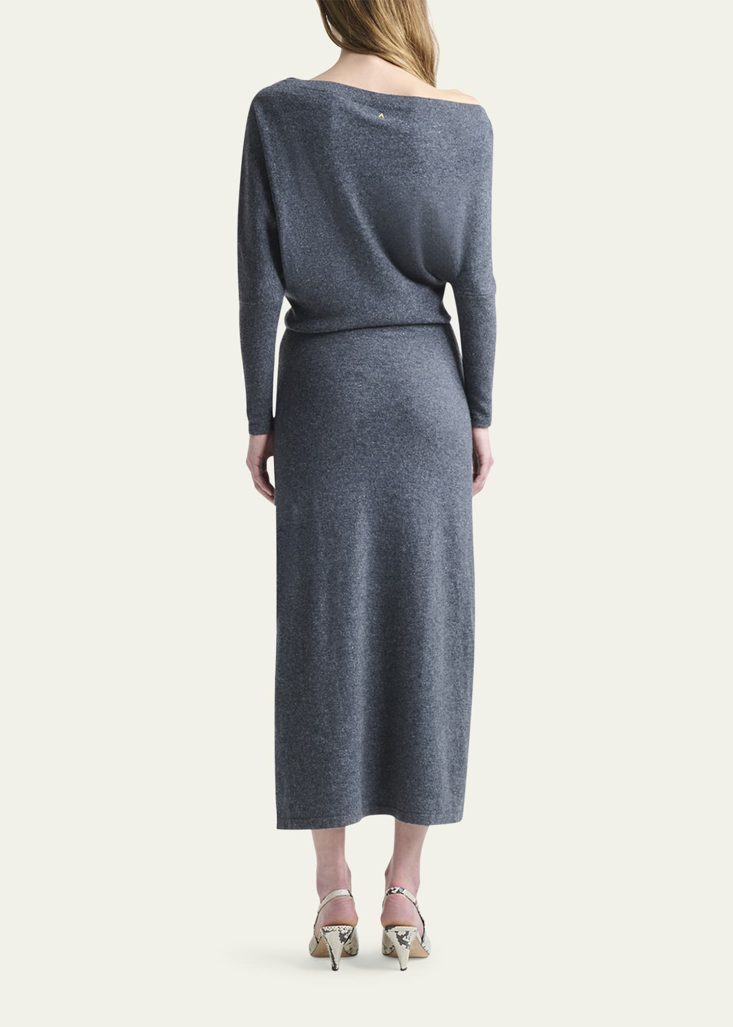 Kasos One-Shoulder Long-Sleeve Cashmere Midi Dress - 3