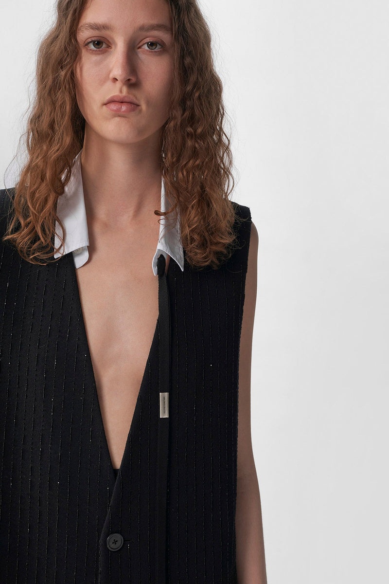 Helena Comfort Long Waistcoat Brushed Wool Striped - 13