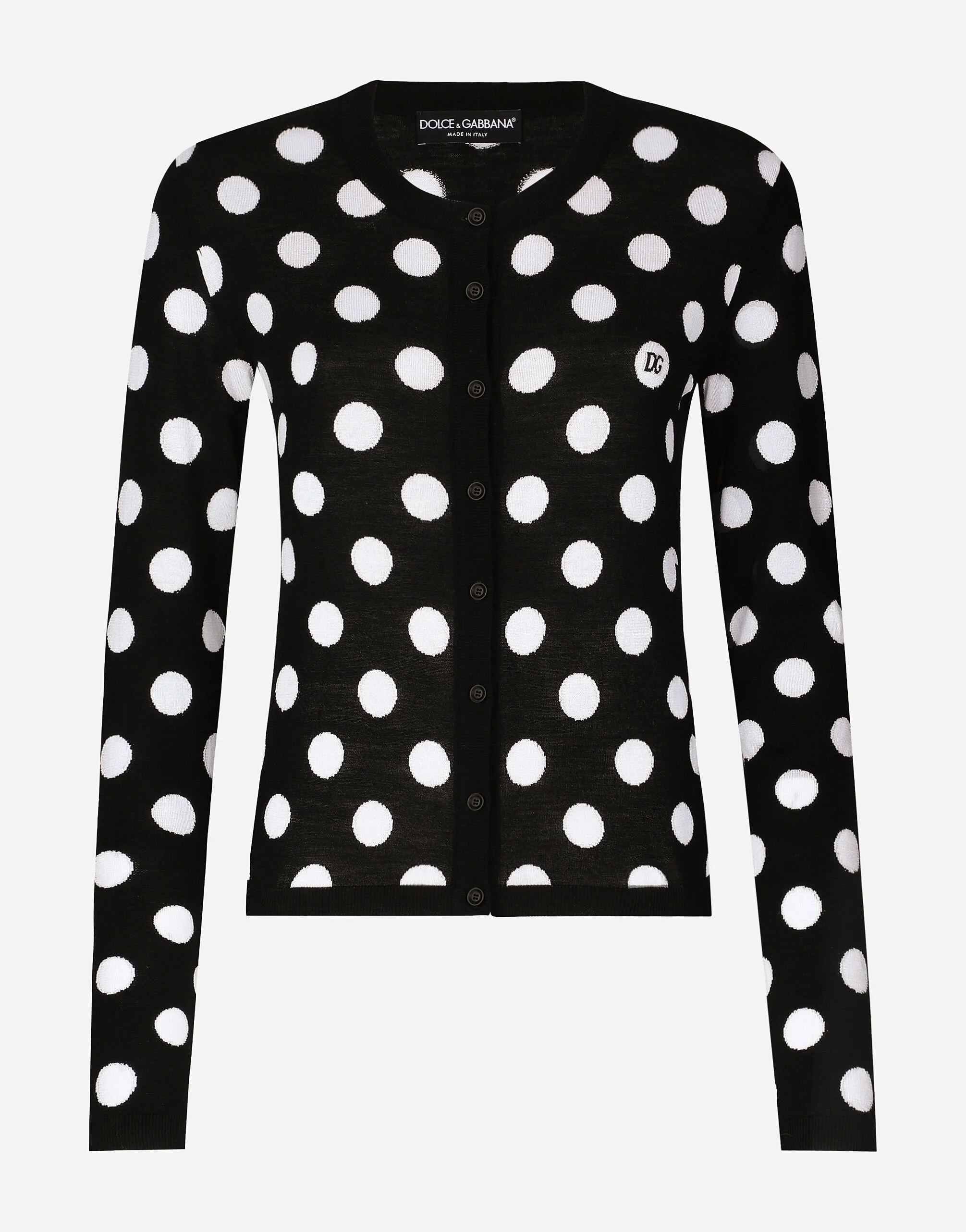 Wool and silk cardigan with polka-dot inlay - 1