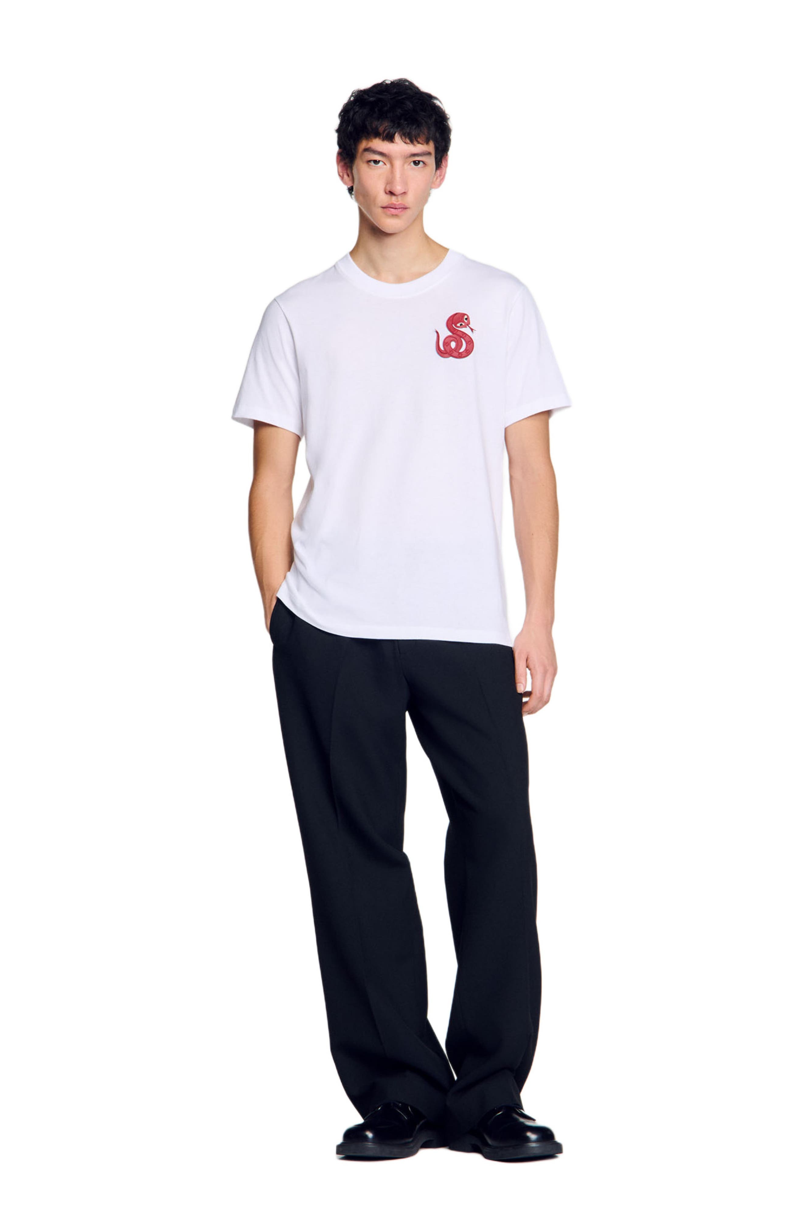 SANDRO T-shirt with snake detail in Optic White at Nordstrom - 6