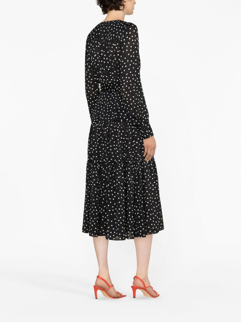 polka-dot-print belted midi dress - 3