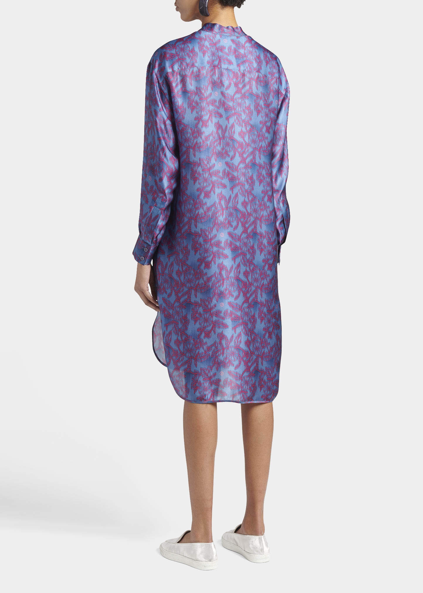 Floral-Print Silk Tunic Dress - 2