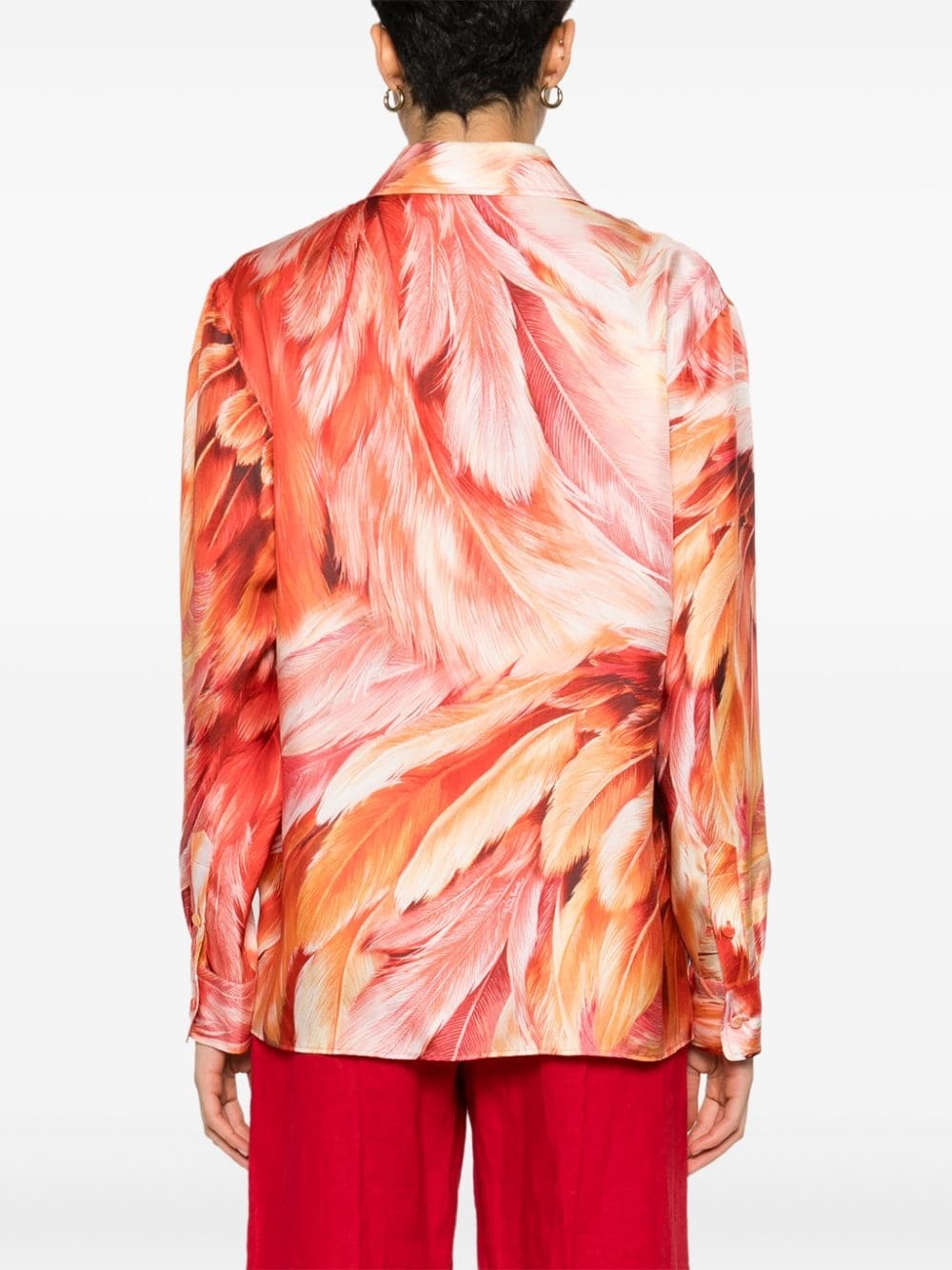 plumage-print silk shirt - 4