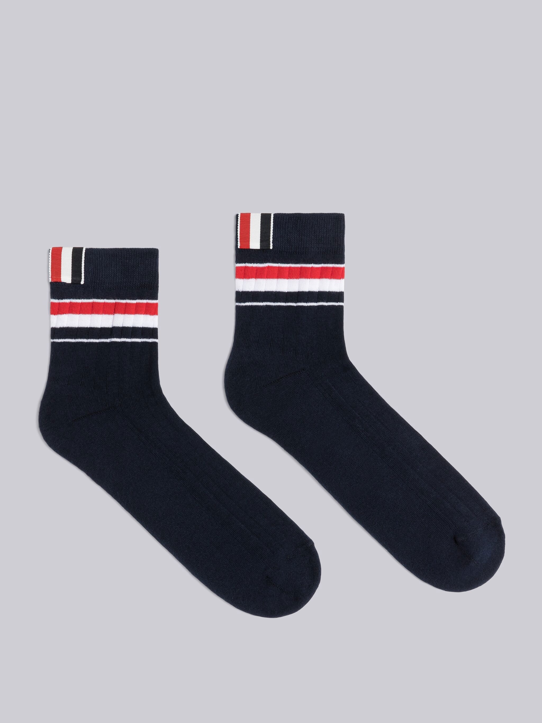 ATHLETIC RIB COTTON STRIPE ANKLE LENGTH SOCKS - 1