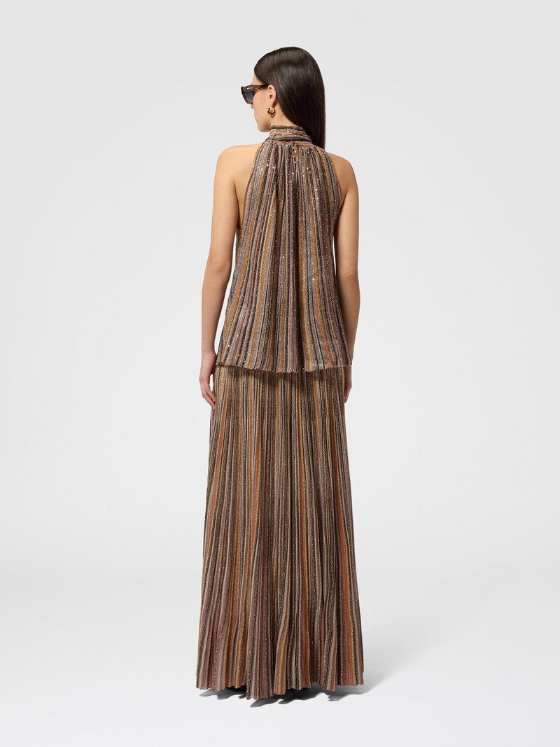 Ribbed Viscose Lamé Sleeveless Top with Scarf Collar 3