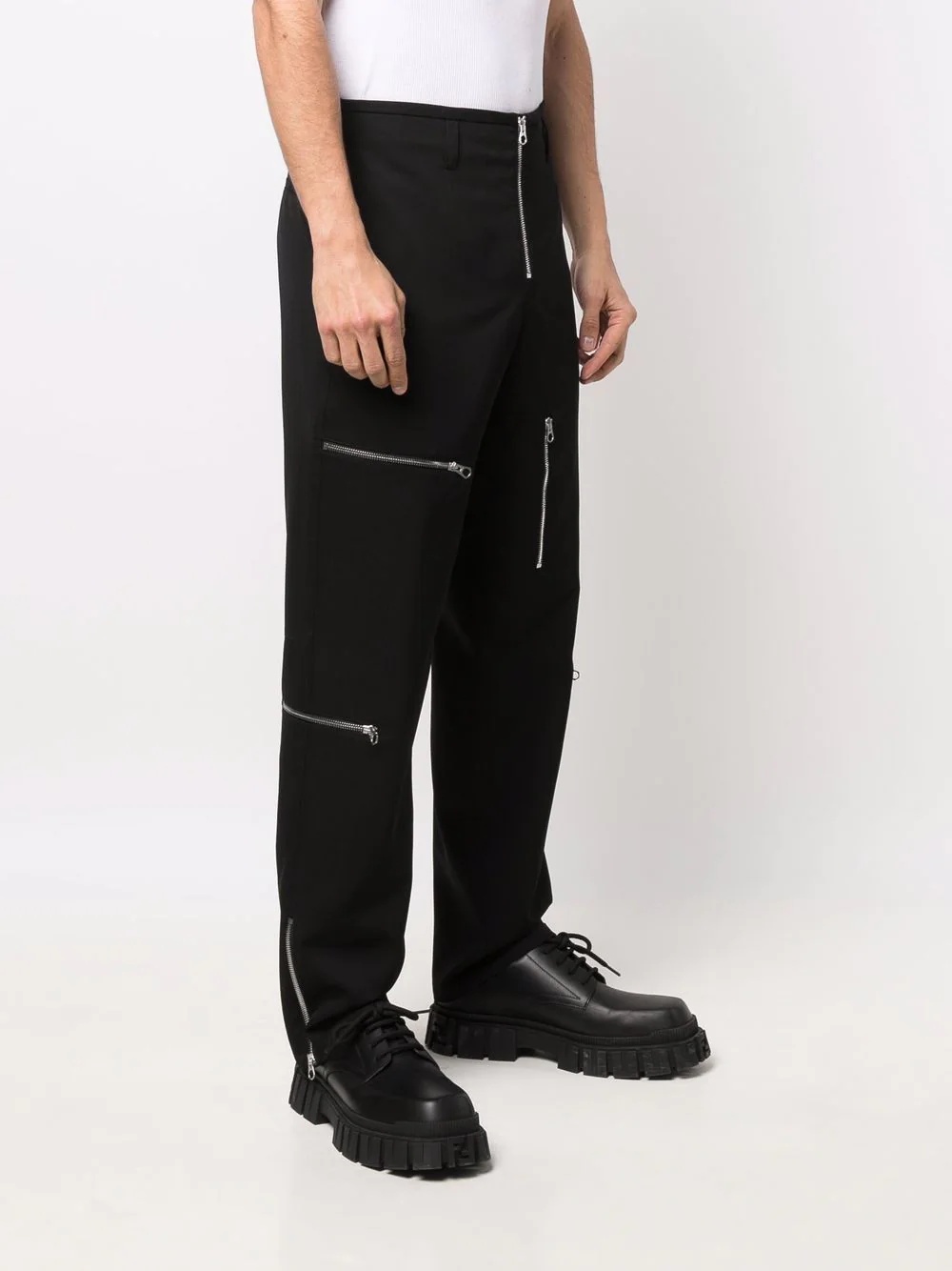 zipped multi-pocket straight trousers - 3