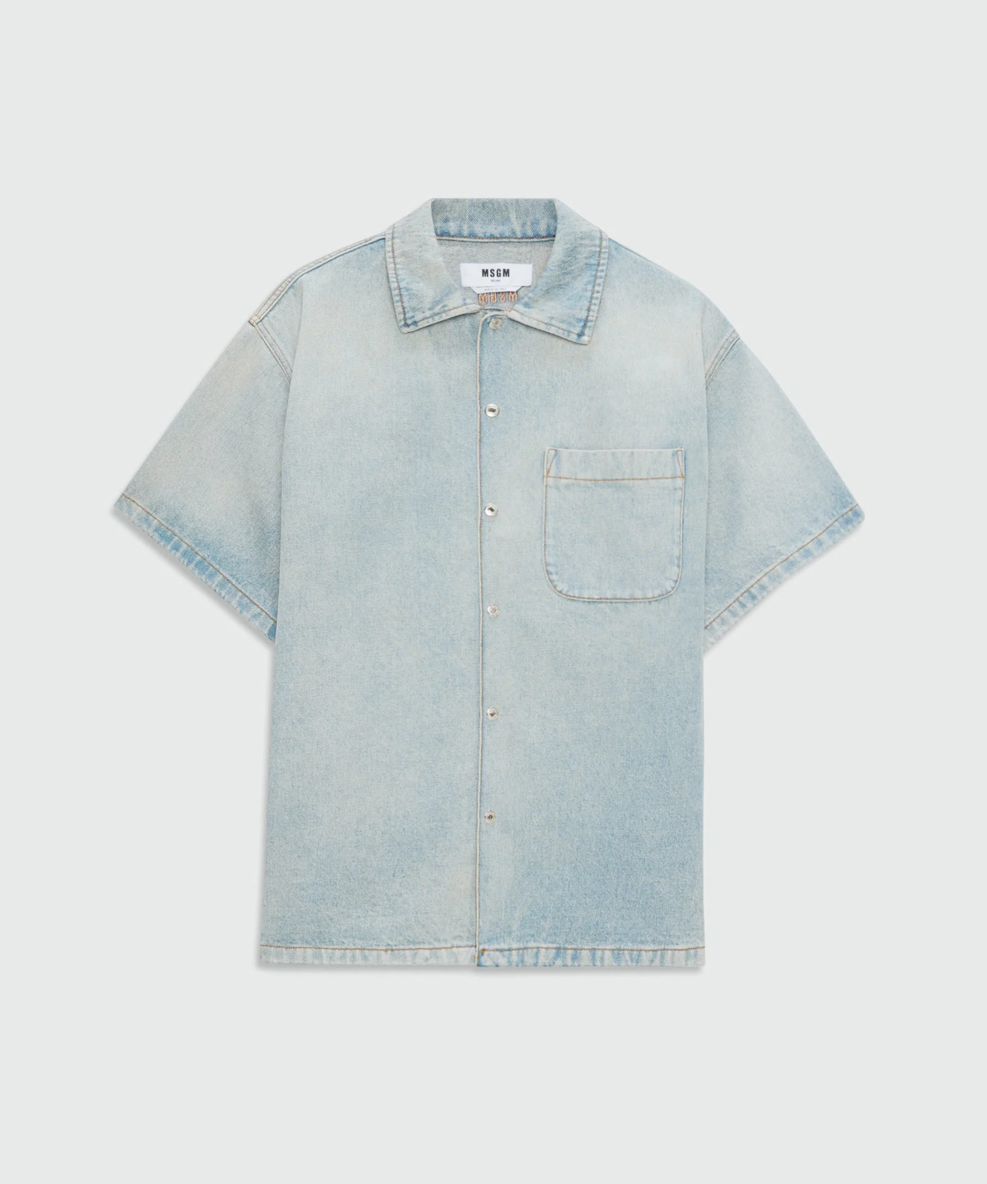 Light-wash denim short-sleeve shirt - 1