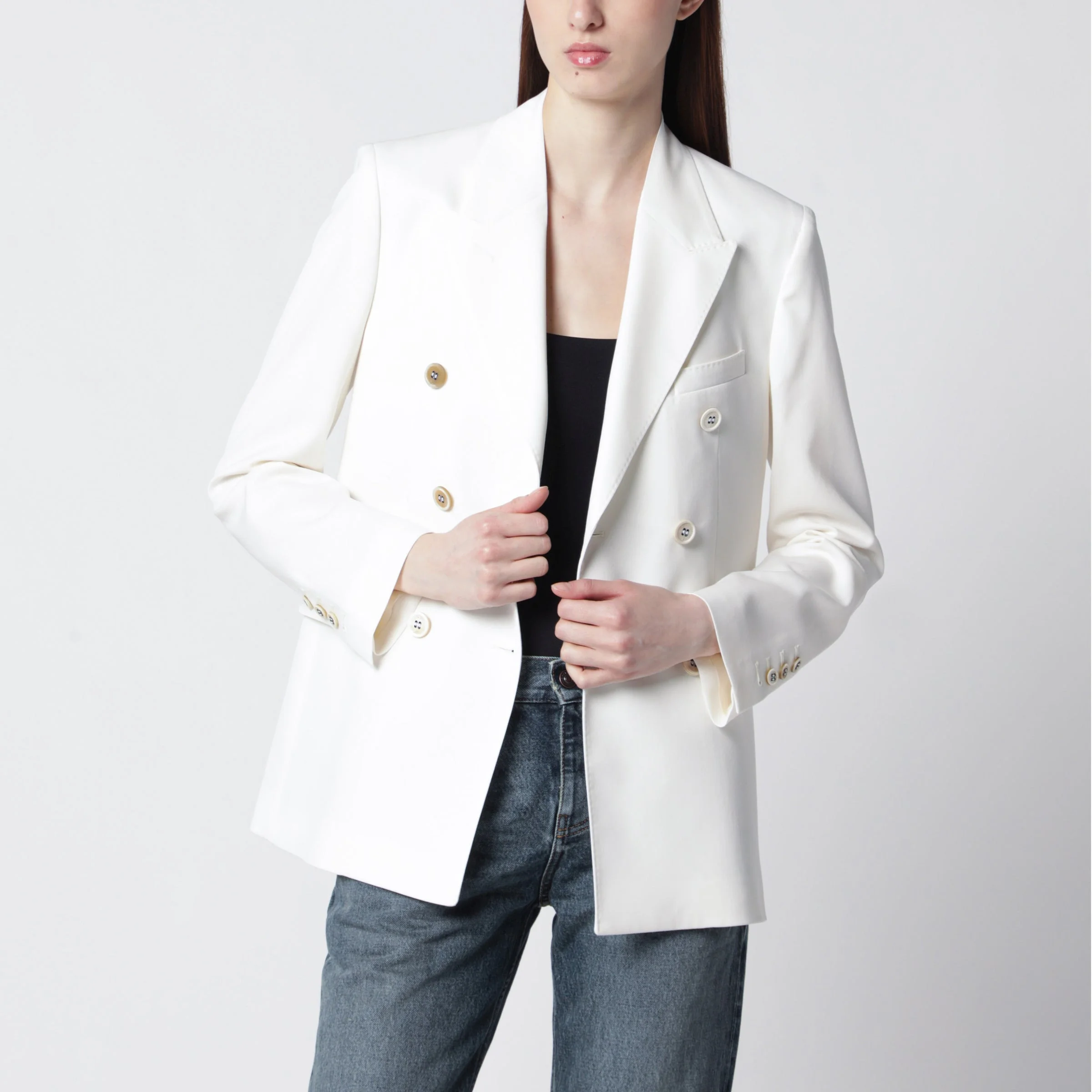 White double-breasted jacket in wool blend - 1