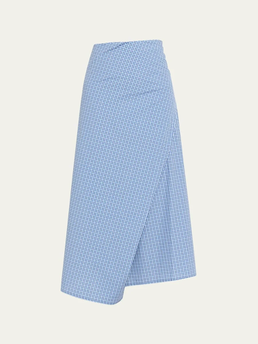 Draped Plaid Wrap Midi Skirt - 1