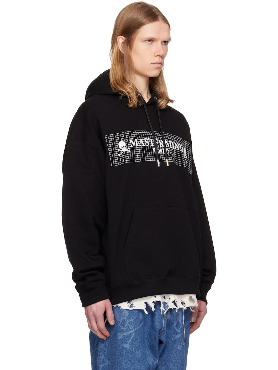 Black Boxy Fit Grid Hoodie - 2