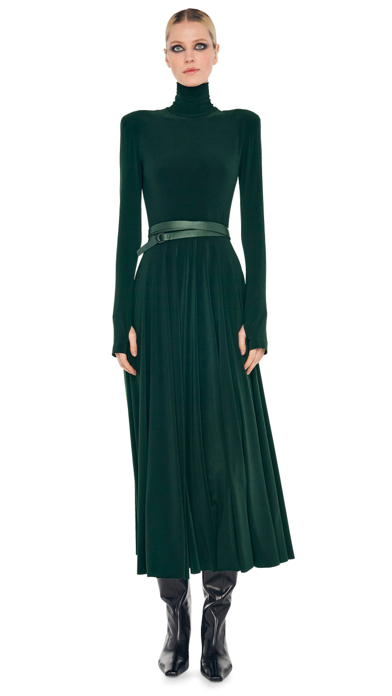 LS SHOULDER PAD TURTLE FLARED DRESS TO MIDCALF 1