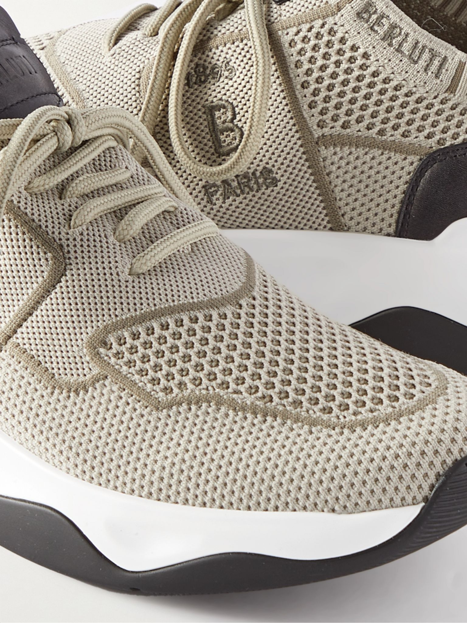 Shadow Leather-Trimmed Mesh Sneakers Beige - 5