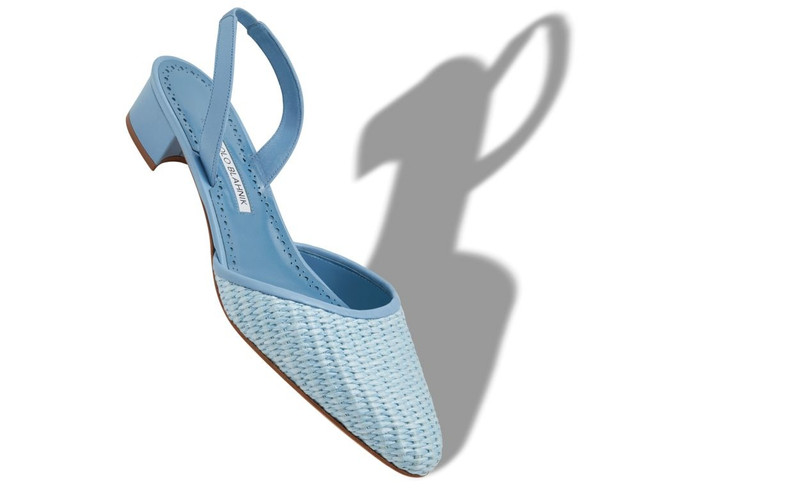 Manolo Blahnik Light Blue Raffia Slingback Pumps outlook