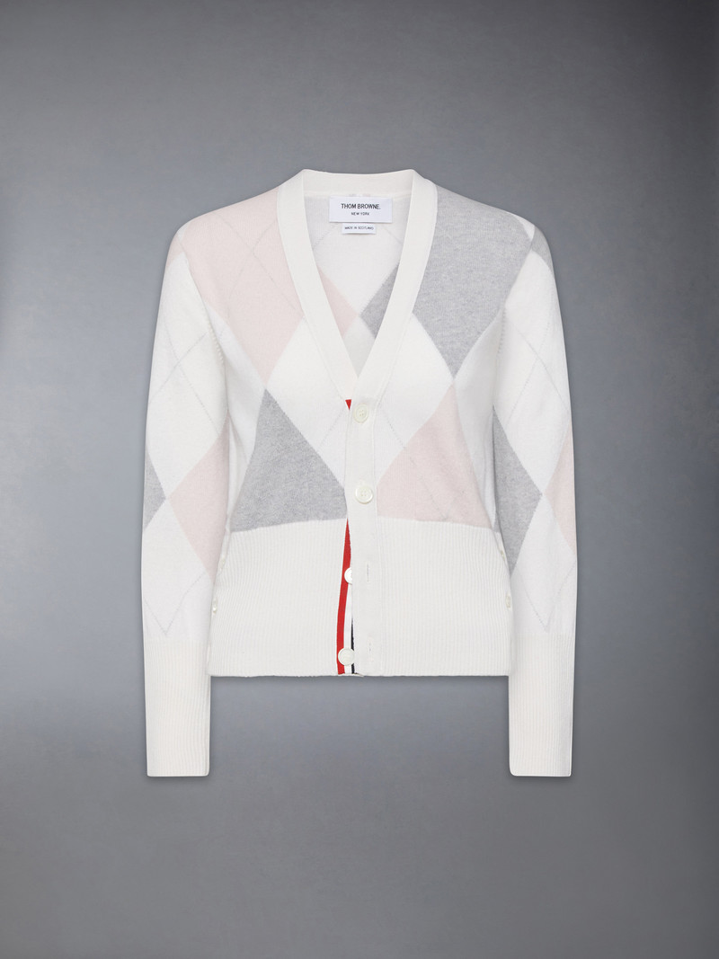 ARGYLE INTARSIA CASHMERE V NECK CARDIGAN 1