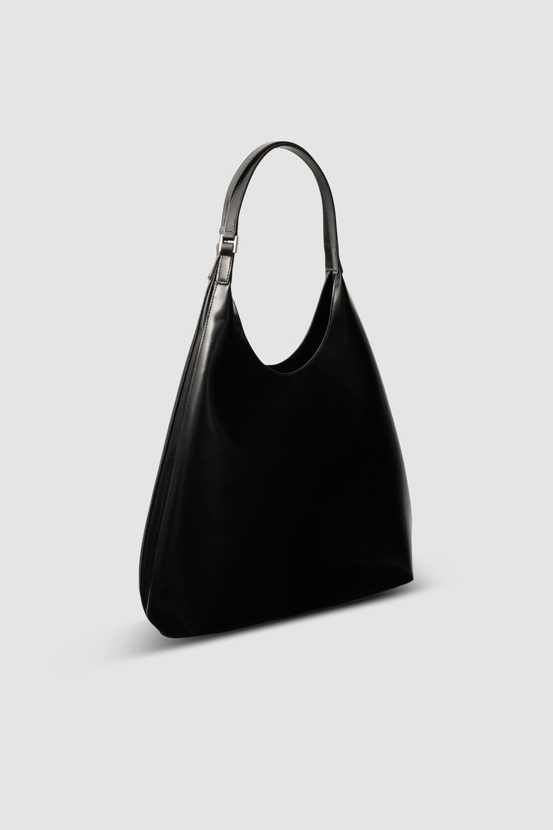 BY FAR Amber Folio Black Semi Patent Leather Shoulder Bag outlook