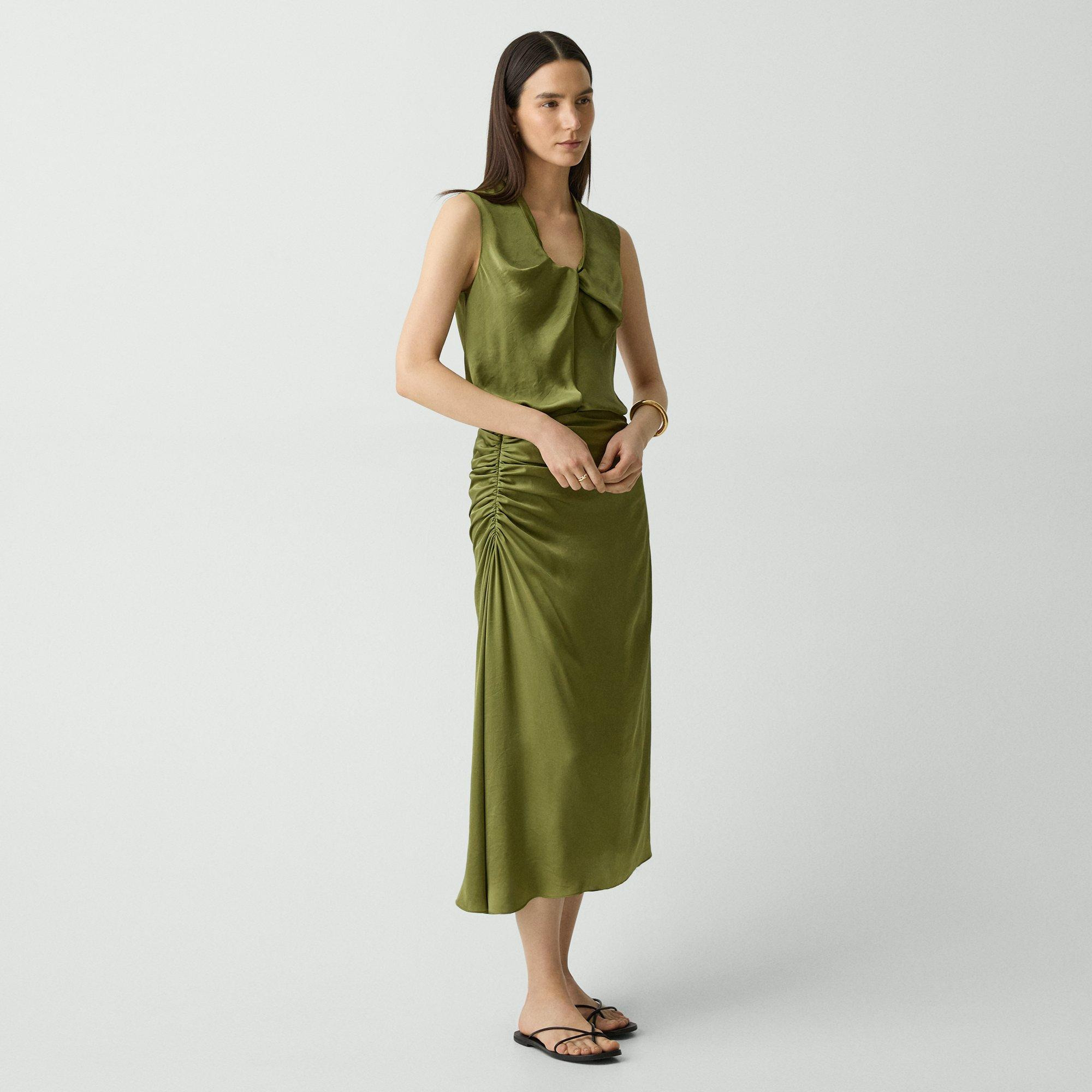 Ruched Midi Skirt in Crushed Satin - 3