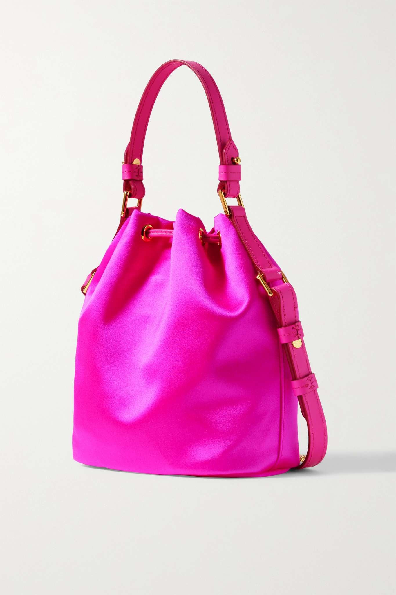 Disco small leather-trimmed satin bucket bag - 3